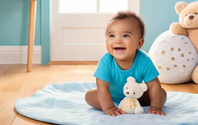 이항분포와 포아송 분포 차이 - A cheerful toddler, approximately 12 months old, dressed in a clean, soft white diaper and a brightl...
