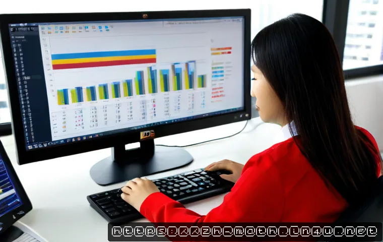 통계적 데이터 분석 - Photorealistic data analyst at a clean modern desk, studying colorful bar charts and trend lines on ...